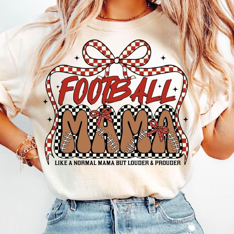Football Mama T-Shirt, Coquette Bow T-Shirt, Checkered Football Mom T-Shirt, Football T-Shirt, Game Day Sports T-Shirt...