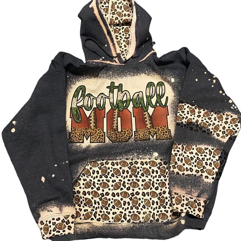 Football Mom Bleached Hoodie T-Shirts, Sweatshirt | InkThreadWorks.com