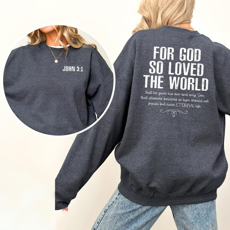 For God So Loved the World Sweatshirt, John 3:16 Bible Verse Sweater, Jesus God Shirt, Retro Christian Clothing Gifts,...