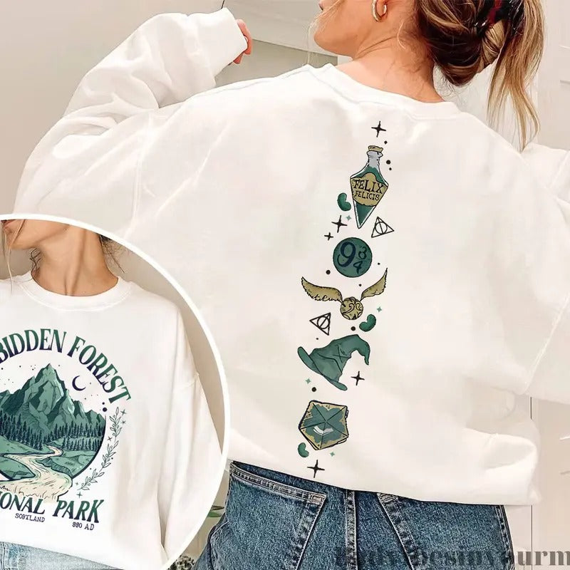 Forbidden Forest National Park Shirt - HP Inspired Long Sleeve White Casual T-Shirt for Women Hoodie, Sweatshirt