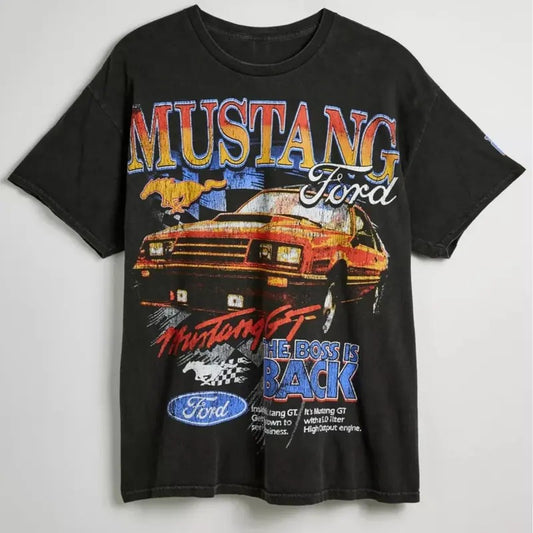 Ford Mustang Graphic T-Shirt, Vintage Car Print, Casual Unisex Cotton Tee, Retro Style Shirt, Gift for Car Enthusiasts, Size S-3XL Menswear Top Tshirt Streetwear