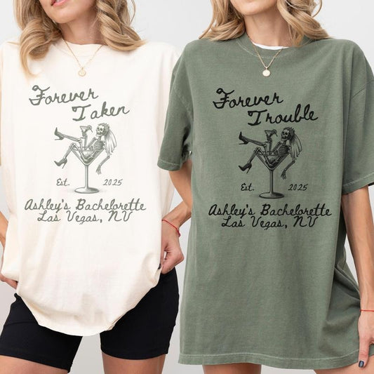 Forever Taken Bachelorette Shirts Forever Trouble Halloween Bachelorette Bachelorette Party Shirts Skeleton Bride Martini...