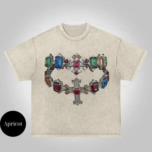 Fortune Diamond Cross Graphic T-Shirt, Vintage Graphic Y2k Tee, Grillz Shirt, Y2k Clothing, Unisex Crewneck Medium Cotton Short Slevee Printed