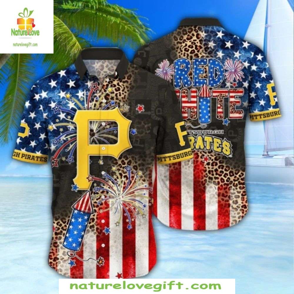 Pittsburgh Pirates Hawaiian Shirt Fourth Of July Fireworks Stripes MLB