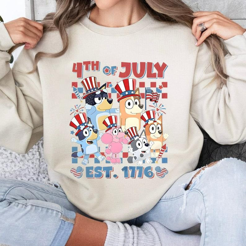 Fourth Of July T-shirt, Bluey USA 4th of July Sweatshirt, Red White & Bluey Shirt Hoodie | InkThreadWorks.com