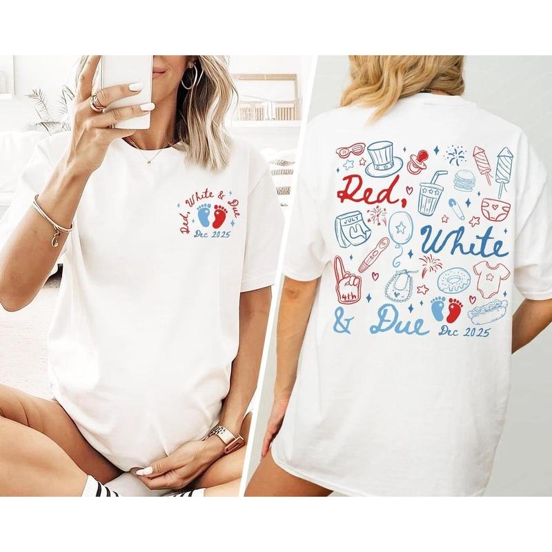 Fourth of July Pregnancy 2 Sides Shirt, Pregnant in the USA, Patriotic Maternity Tee, Funny 4th of July Tee, July Fourth Shirt for Mom to Be