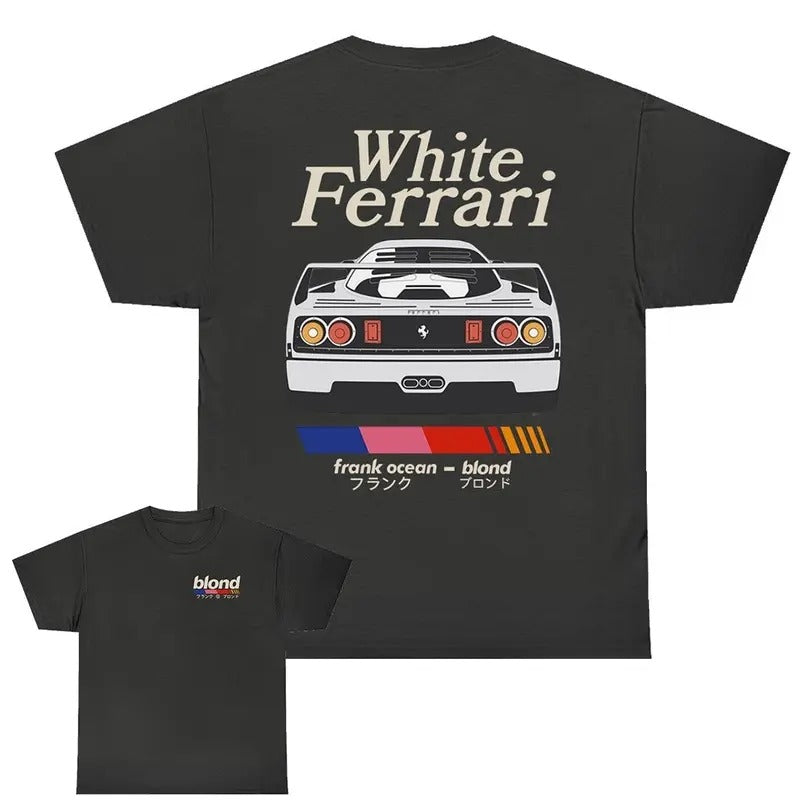 Fraank Ocean Bloond White Feerrari Both Sides Unisex T-Shirt Fabric Menswear Hoodie, Sweatshirt | InkThreadWorks.com