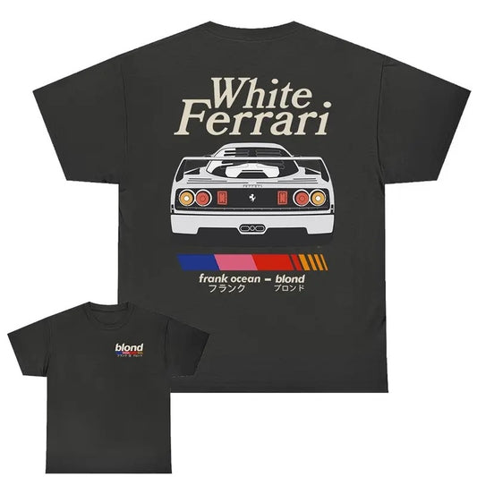 Fraank Ocean Bloond White Feerrari Both Sides Unisex T-Shirt Fabric Menswear Hoodie, Sweatshirt | InkThreadWorks.com