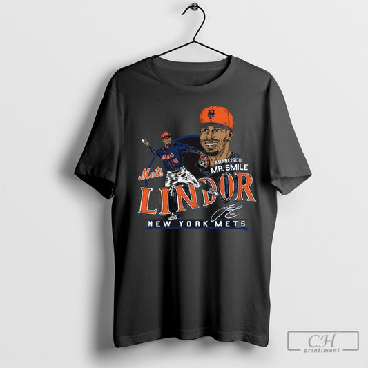 Francisco Lindor Mr Smile New York Mets Graphic Player Signature Tee Shirt