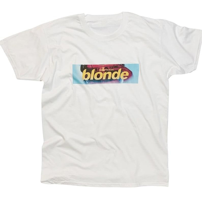 Frank 0cean Blond Hand Made T-Shirt With Minimalist Box Logo Print Hoodie, Sweatshirt | InkThreadWorks.com