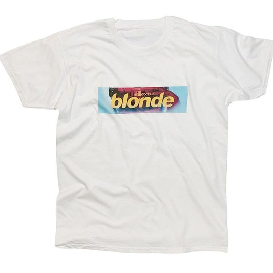 Frank 0cean Blond Hand Made T-Shirt With Minimalist Box Logo Print Hoodie, Sweatshirt | InkThreadWorks.com