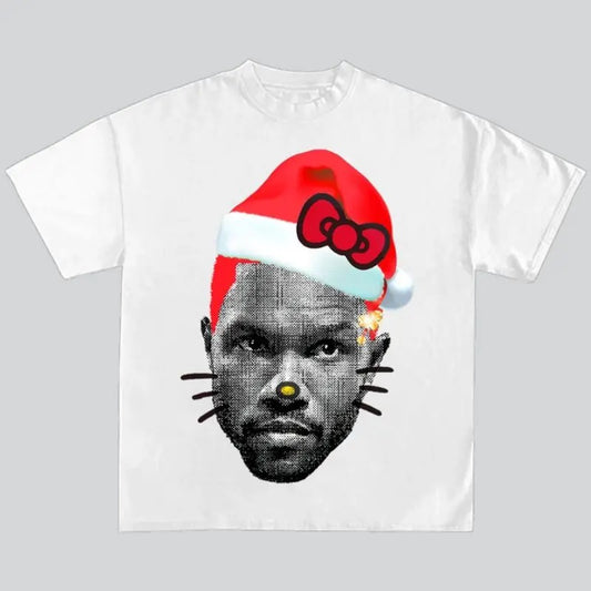 Frank Oc Red Kitty Santa Hat Graphic T-Shirt Oceann Blond Santa Merry Christmas Crewneck