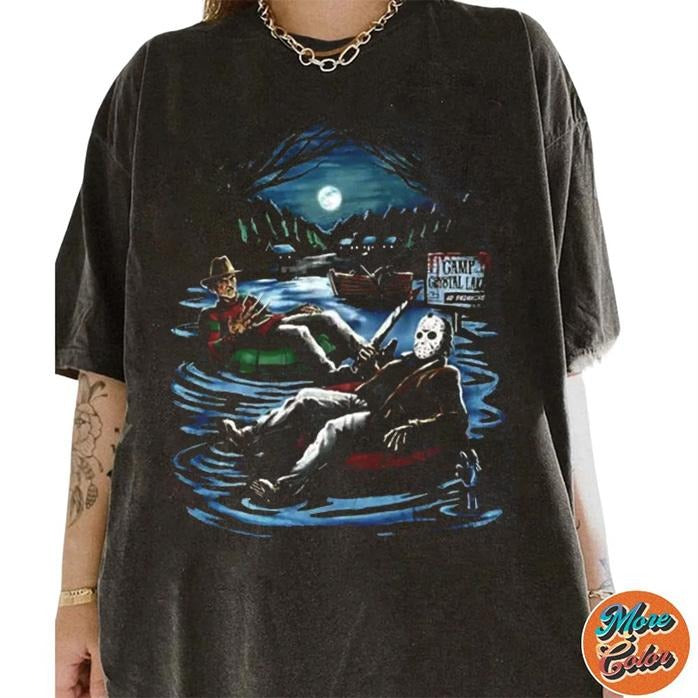 Freeddy vs Jasoon Shirt, Camp Crystal Lake Shirt, Retro Horror Shirt, Fall Halloween Gifts Shirts, Cotton Unisex T-Shirt,...