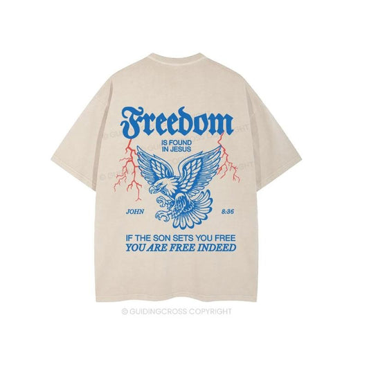 Freedom Is Found In Jesus Christian Washed T-Shirt Pure Cotton Fabric Casual Streetstyle Crew Neck Short Sleeve...