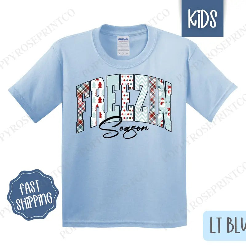Freezin' Season Kids Shirt - Cute Winter Children's Tshirt - Youth Winter Tee Gildan Hoodie, Sweatshirt | InkThreadWorks.com