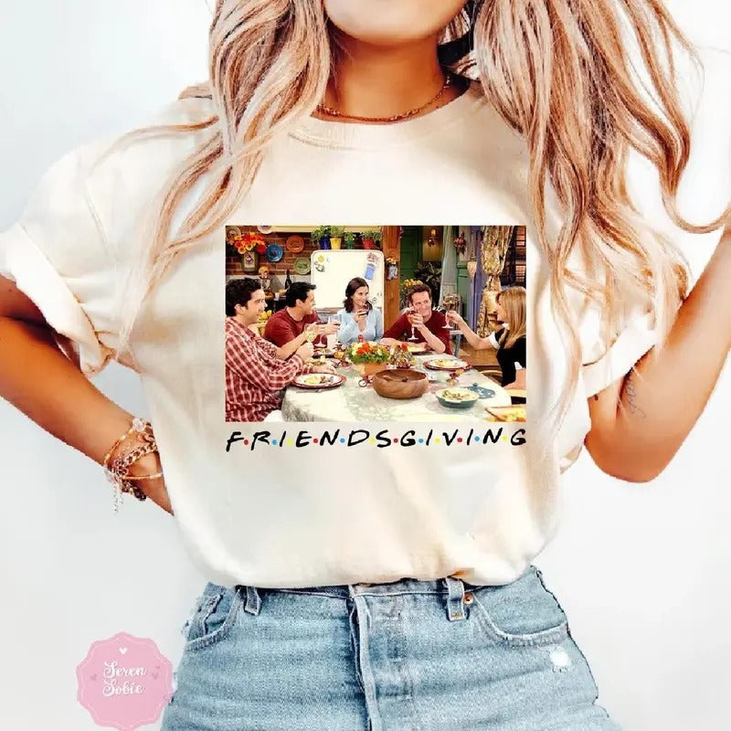 Friendsgiving Shirt, The One With All Thanksgivings Vintage T Shirt Friends Lovers Tv Show T Shirt