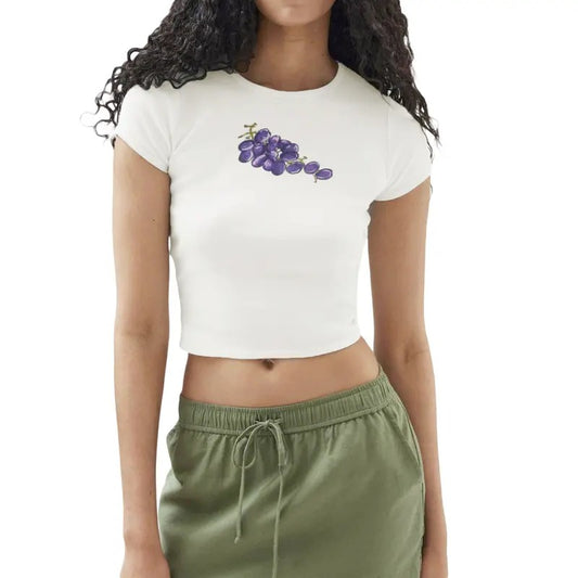 Women's Crew Neck Cropped Tops Short Sleeve Fruit/Frog Print Slim Fit Baby Tees Streetwear Casual Fabric Hoodie, Sweatshirt