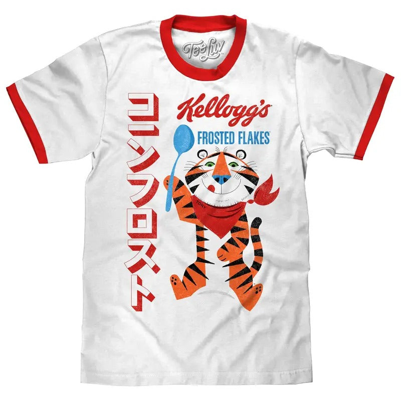 Frosted Flakes Tony the Tiger Ringer T-Shirt - White and Red Hoodie, Sweatshirt | InkThreadWorks.com