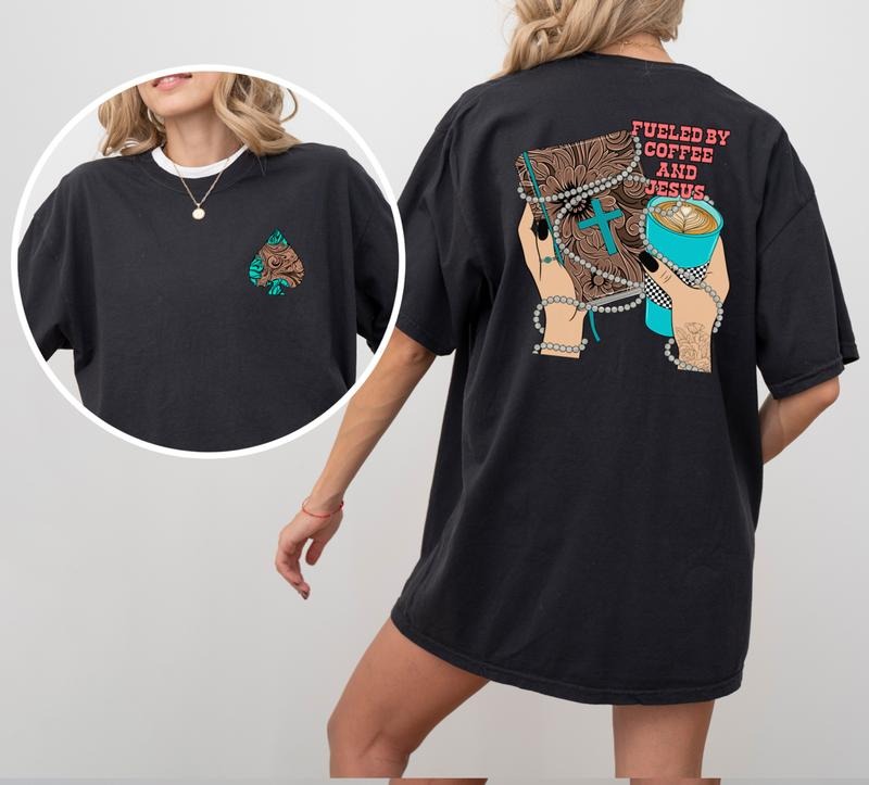 Fueled by Coffee & Jesus Western Tee Casual Comfortable Hoodie, Sweatshirt | InkThreadWorks.com