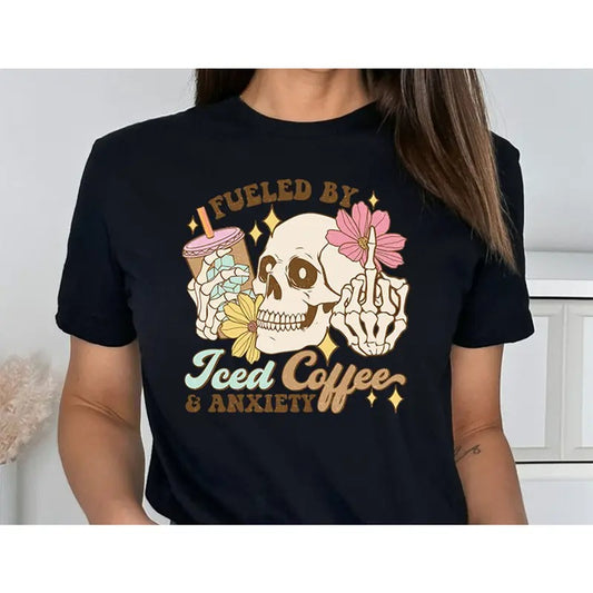 Fueled by Iced Coffee and Anxiety Shirt, Mom Iced Coffee shirt, Mama Anxiety Shirt shirt, Coffee Shirt, Retro Mom Shirt...