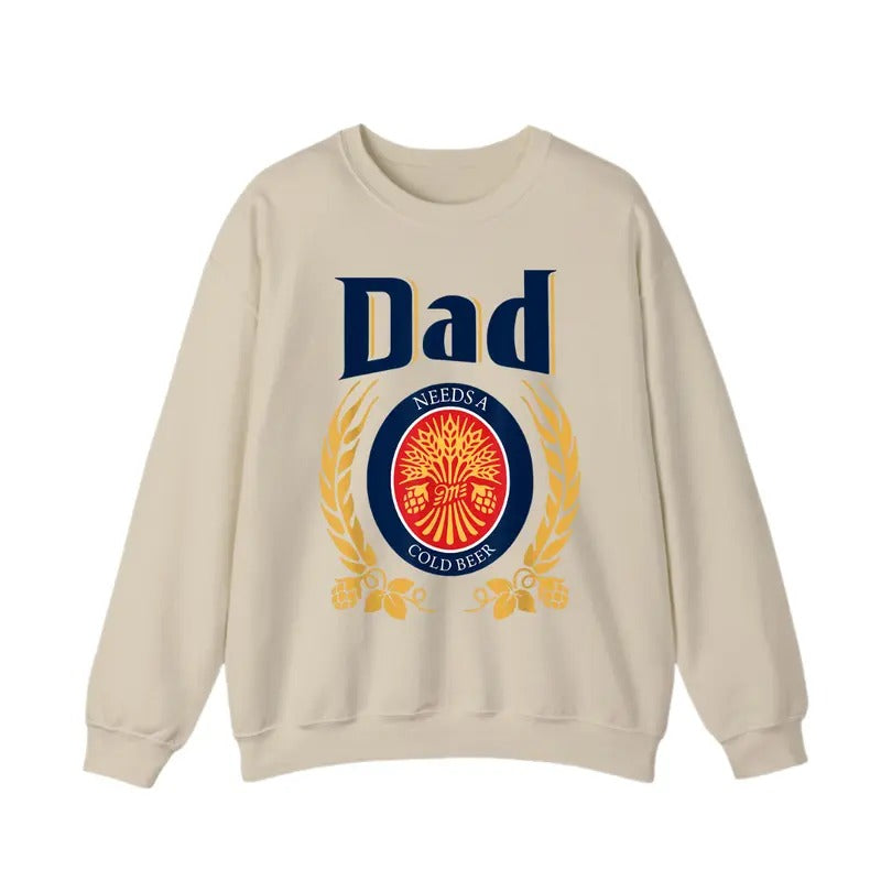Fun Dad Needs A Cold Beer Sweatshirt, Funny Drink Beer Crew Neck, Perfect Casual Menswear for Father's Day Gift T-Shirts,...