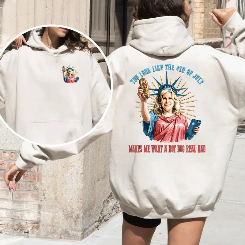 Funny 4th July Shirt, Hot Dog Lover Shirts, You Look Like The 4th Of July Makes Me Want A Hot Dog Real Bad Shirt, Independence Day Teestyle{n002}2