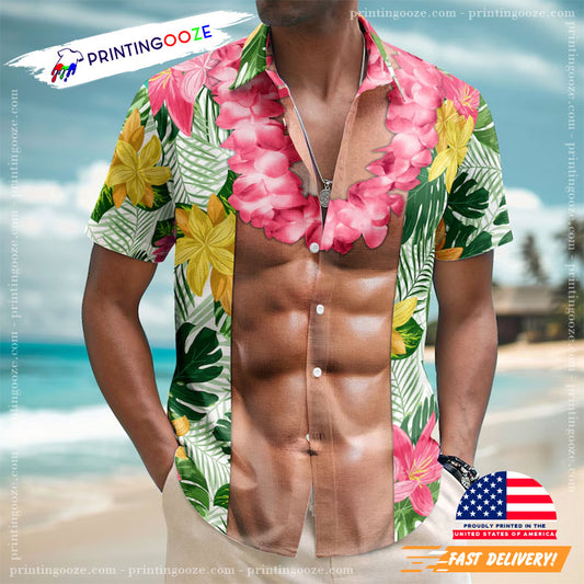 Funny Abs Aloha Tropical Flowers Hawaiian Shirt