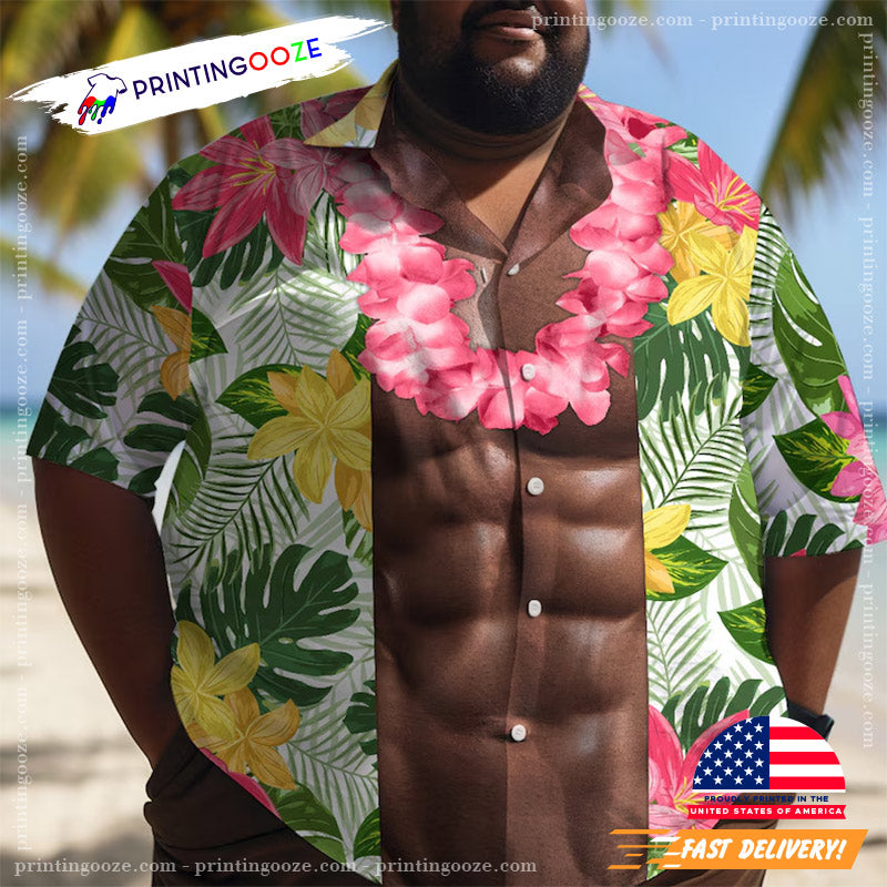Funny Abs Aloha Tropical Flowers Hawaiian Shirt