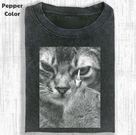 Funny Animal Vintage Graphic Tee, Angry Cat T-Shirt, Animal Shirt, Unisex Meme Cringe Funny Shirt, Menswear Womenswear Streetwear Cotton Comfort