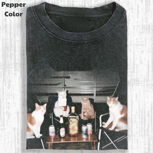 Funny Animal Vintage Graphic Tee, Brew Buddies T-Shirt, Cat Shirt, Gifts For Friends, Unisex Meme Cringe Funny Shirt, Menswear Womenswear Streetwear Cotton Comfort