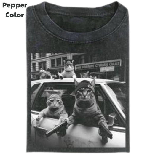 Funny Animal Vintage Graphic Tee, Cat Gang T-Shirt, Cat Shirt, Unisex Meme Cringe Funny Shirt, Menswear Womenswear Streetwear Cotton Comfort