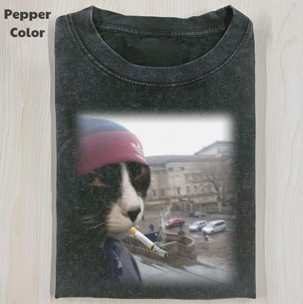 Funny Animal Vintage Graphic Tee, Cat Out Law Smoking T-Shirt, Animal Shirt, Unisex Meme Cringe Funny Shirt, Menswear...