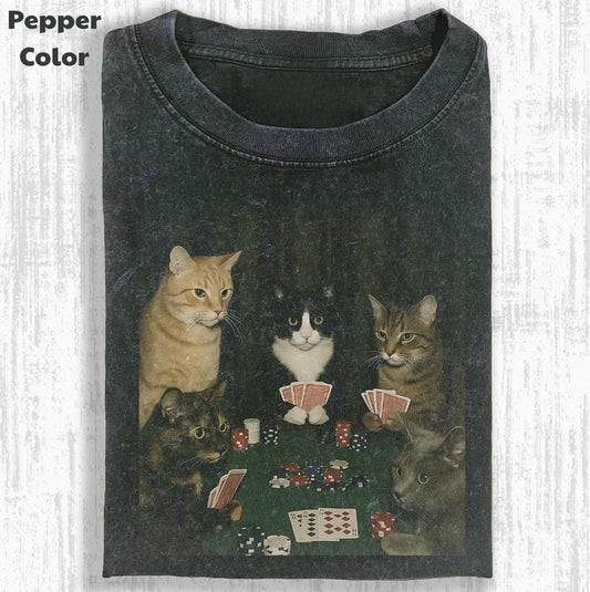 Funny Animal Vintage Graphic Tee, Royal Flush Felines T-Shirt, Cat Shirt, Gifts For Friends, Unisex Meme Cringe Funny Shirt, Menswear Womenswear Streetwear Cotton Comfort