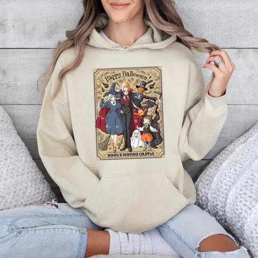 Funny Anime Halloween Sweatshirt, Howls Moving Castle, Howl And Sophie, Calcifer T-Shirts, Hoodie | InkThreadWorks.com