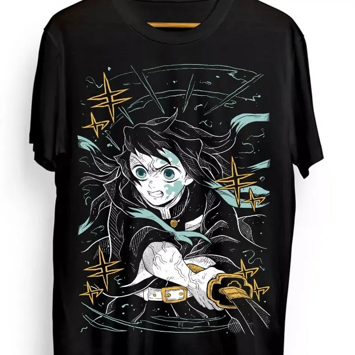 Funny Anime Muichiro T-shirt Kimetsur Anime Black Shirt All Size