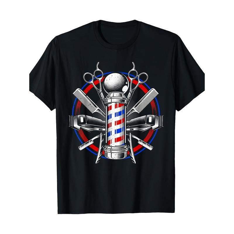 Funny Barber Gift For Men Barbershop Pole Tools Hairstylist T-Shirt - Made in USA Hoodie, Sweatshirt | InkThreadWorks.com