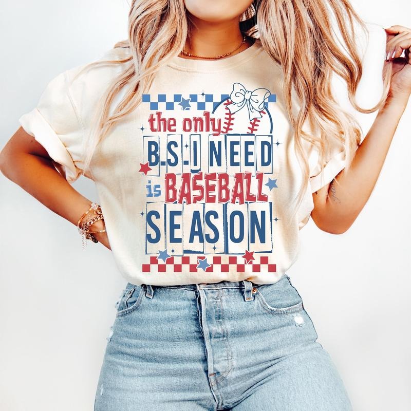 Funny Baseball T-Shirt, Only BS I Need is Baseball Season, Game Day Shirt, Checkered Baseball Shirt, Retro Baseball Mama T-Shirt, Baseball Mom Shirt