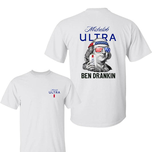 Funny Ben Drankin Michellob Ultra Shirt, Benjamin Franklin Drinking 4th of July T-Shirt, Graphic tees, Independence Day Patriotic Unisex Cotton