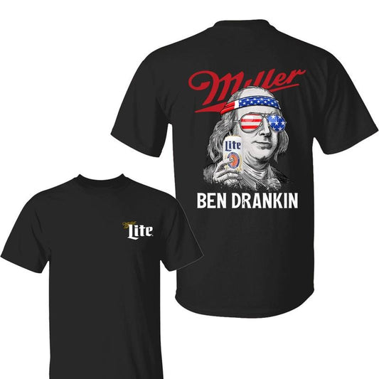 Funny Ben Drankin Miler Lite Benjamin Franklin Drinking 4th of July T-Shirt, Independence Day Shirt, Miler Lite Shirt, Unisex Cotton T-shirt for Men for Women