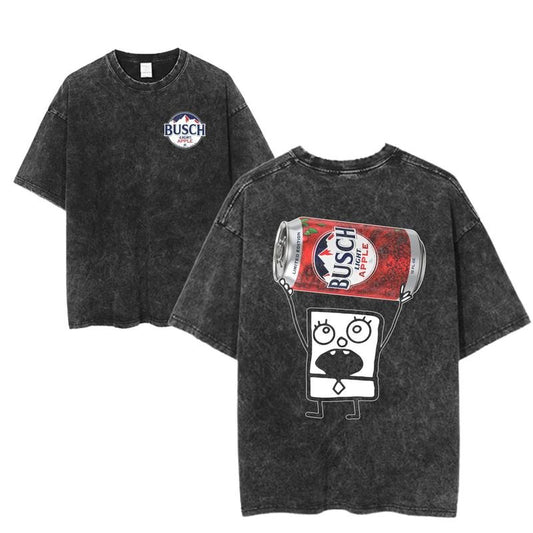 Funny Busch Apple Beer Can Tee, Meme Drinking Shirt with Sponge Character, Unisex Party Streetwear, Humorous Alcohol Graphic Top
