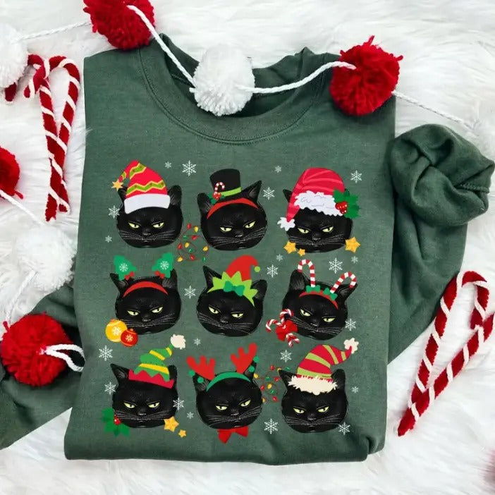 Funny Cat Christmas Sweatshirt, Gumpy Cute Black Cat Shirt, Cat Mom Christmas Shirt