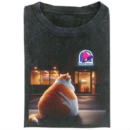 Funny Cat Fat Tacobell Vintage Graphic T Shirt, Funny Meme Tee, Cat Lover Unisex T Shirt, Top Menswear, Top Menswear