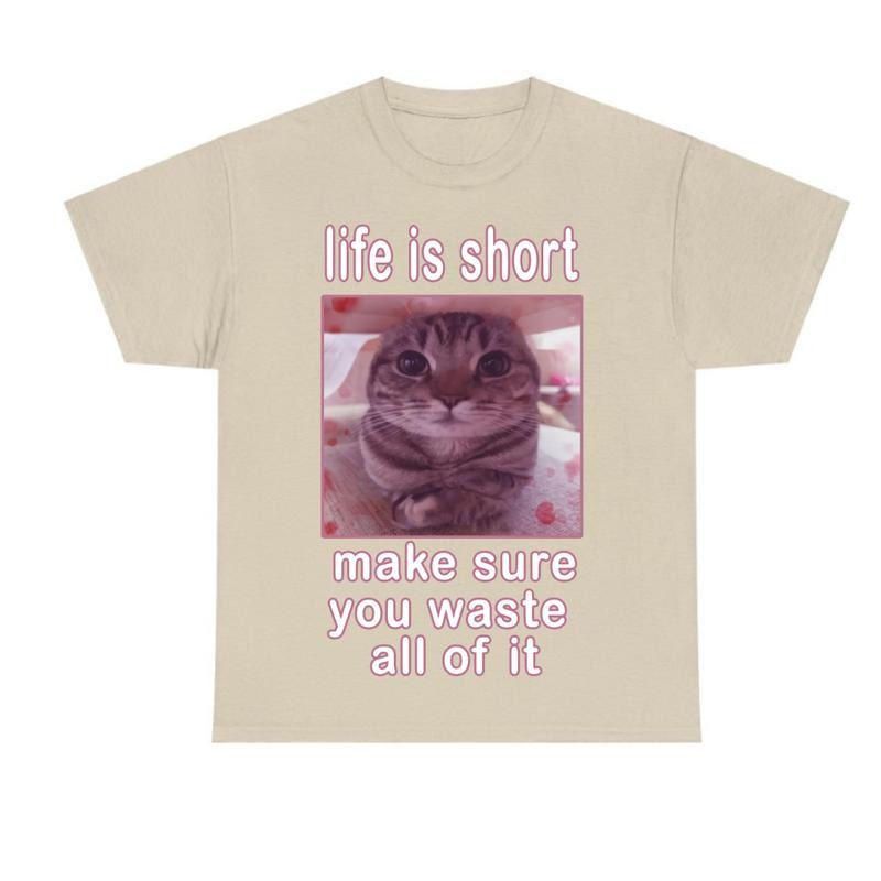 Funny Cat Meme  Sand T-shirt, Cats Dank Memes Tee, Freaky Unhinged Tshirt, Silly Cats Tee