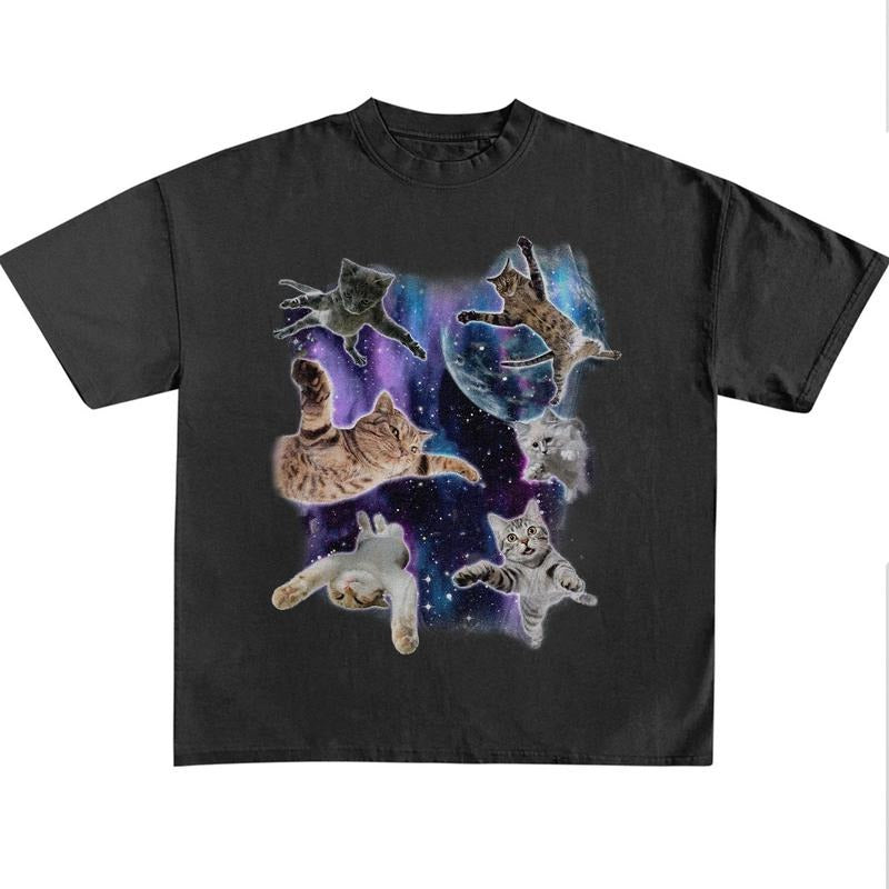 Funny Cat Meme Shirt, Cats Floating In Galaxy Vintage 90s Shirt, Retro Funny Cat Unisex Tshirt, Kitten Lovers Tee, Trippy Graphic Shirt