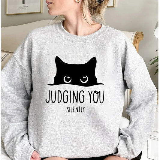 Funny Cat Sweatshirt, Cute Cat Crewneck, Black Cat Sweater, Cat Peeking Sweatshirt, Womens Funny Sweatshirt, Gifts for...
