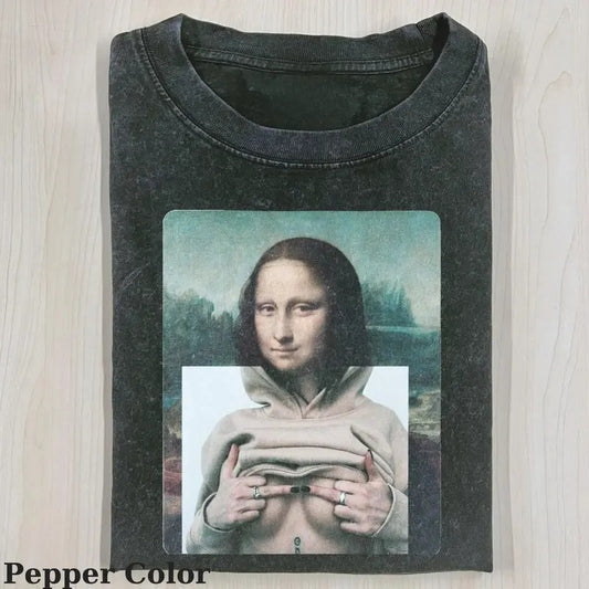 Funny Character Vintage Graphic Tee, Mona Lisa Love T-Shirt, Unisex Meme Cringe Funny Shirt, Menswear Womenswear Streetwear Cotton Comfort
