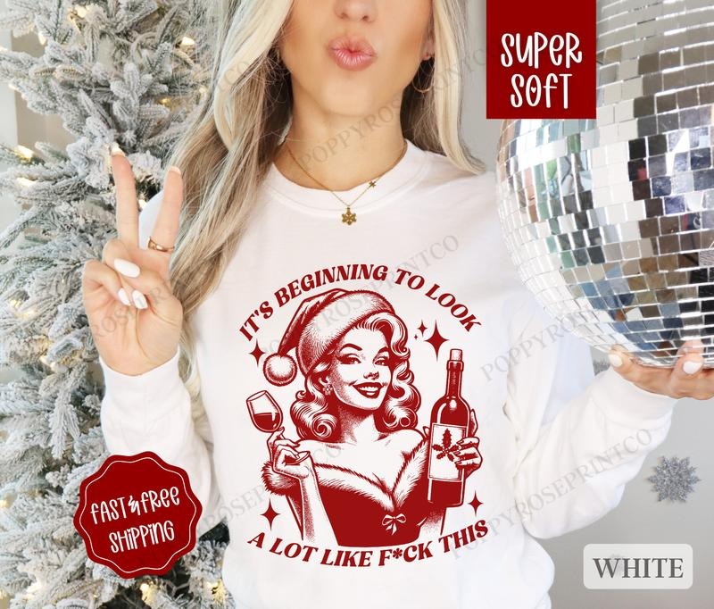 Funny Christmas Sweatshirt, Christmas Sweater, Women's Holiday Crewneck T-Shirts, Hoodie | InkThreadWorks.com