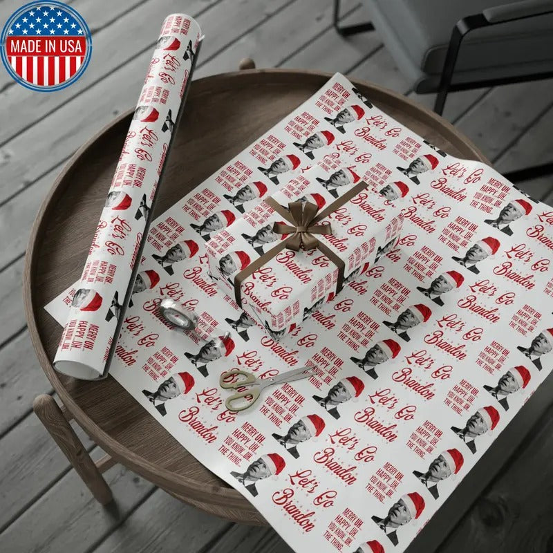 Funny Confused Biden Trump Christmas Wrapping Paper - MAGA Gift - Let's Go Brandon Pro Trump Wrapping Paper