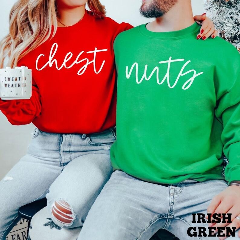 Funny Couples Christmas Sweatshirt, Chest And Nuts Matching Holiday Shirt, Cute Couple Xmas Outfit, Funny Holiday Gift Hoodie