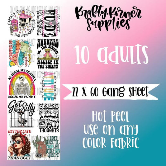 Funny DTF Transfer Gang Sheet, 22 x 60